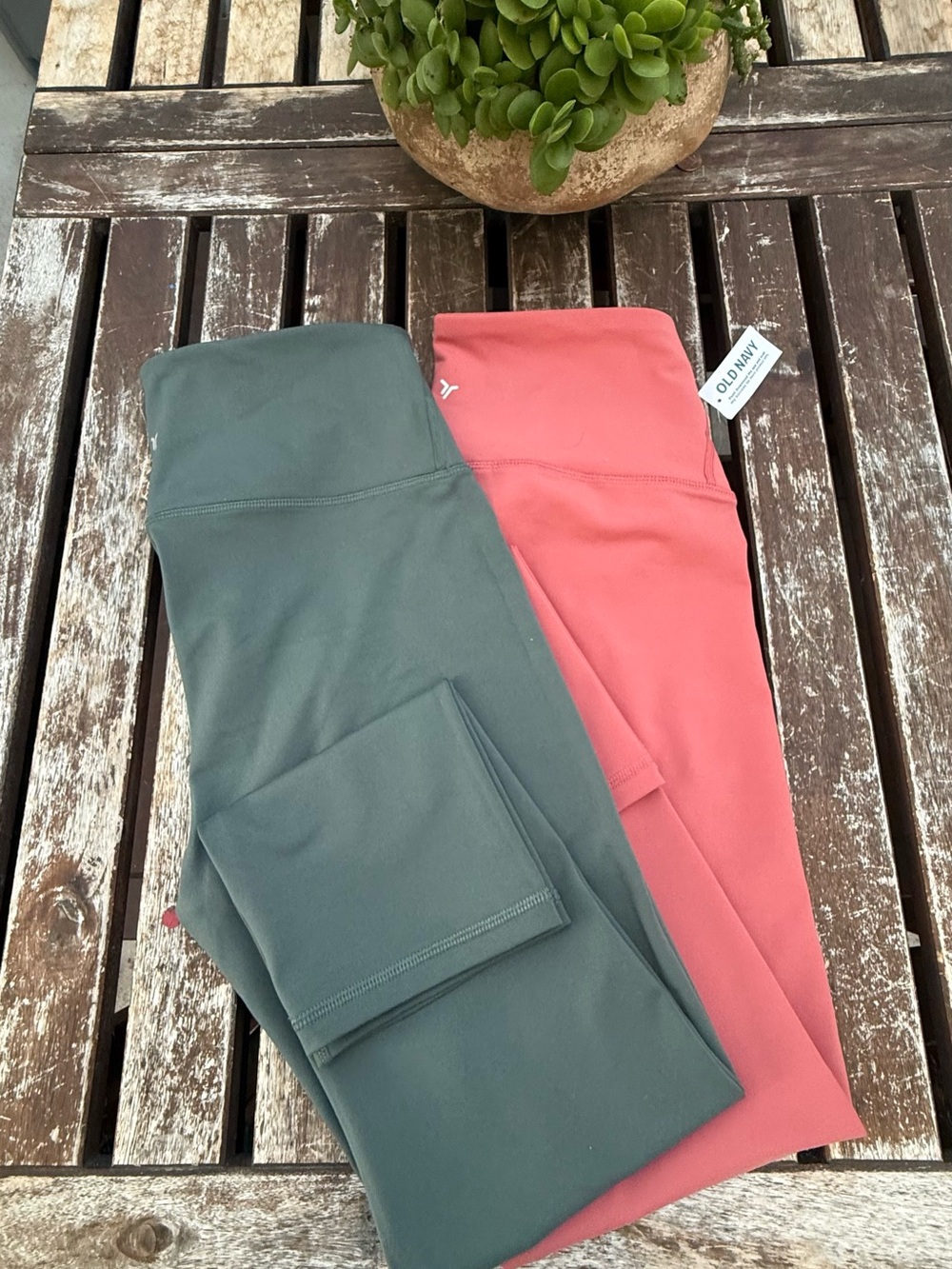 Old Navy Olive Green and Coral Girls' High-Waist Leggings